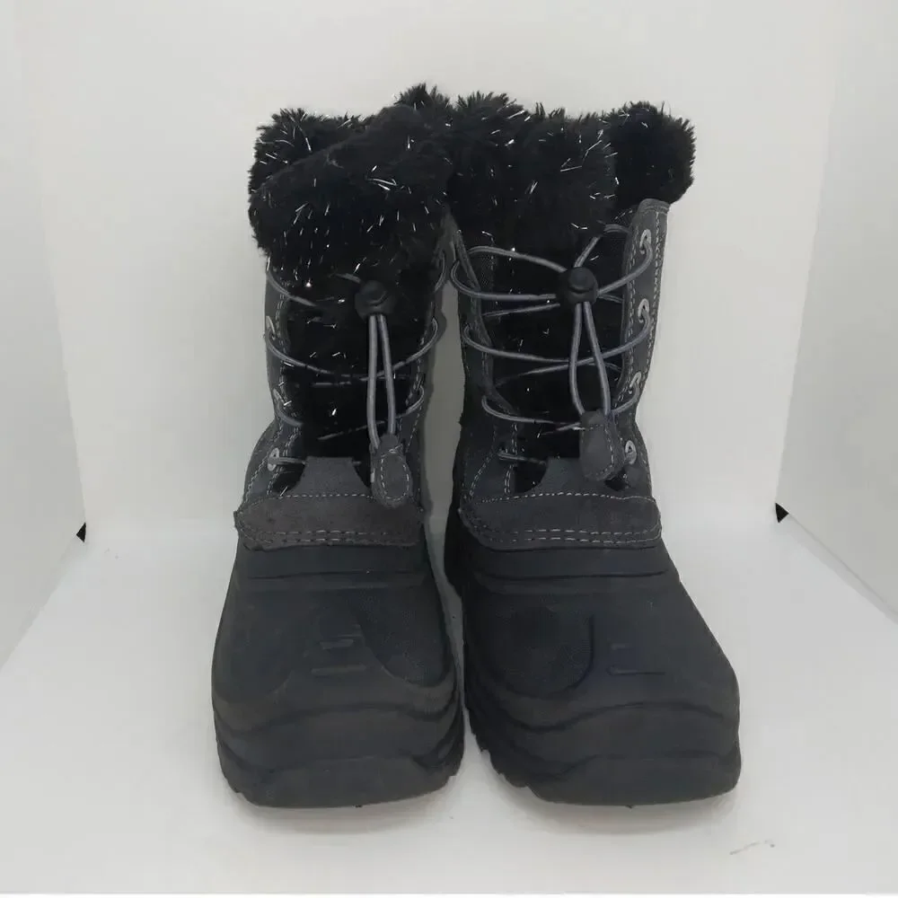 Totes Girls Pre-owned Black/Gray Waterproof Faux Fur Lined Winter Boots - sz. 4